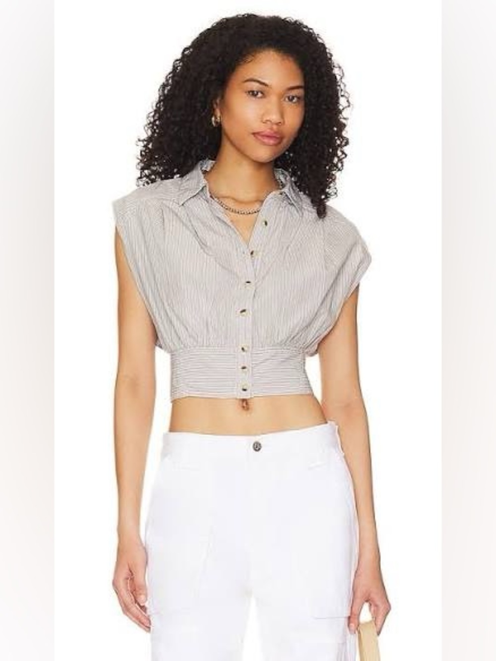 NWT Free People Cassie Stripe Sleeveless Crop Shirt